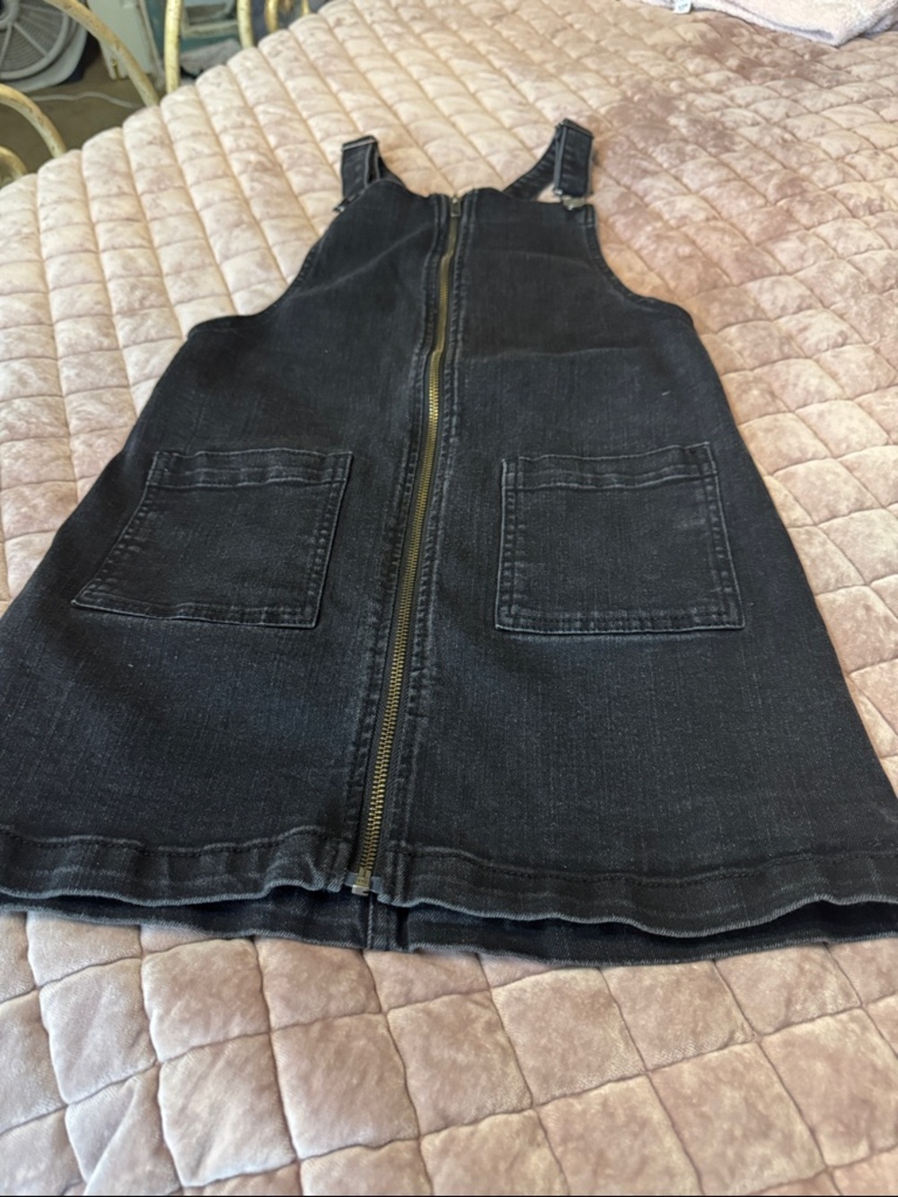 art class Black Washed Denim overall dress with front pockets and zip front